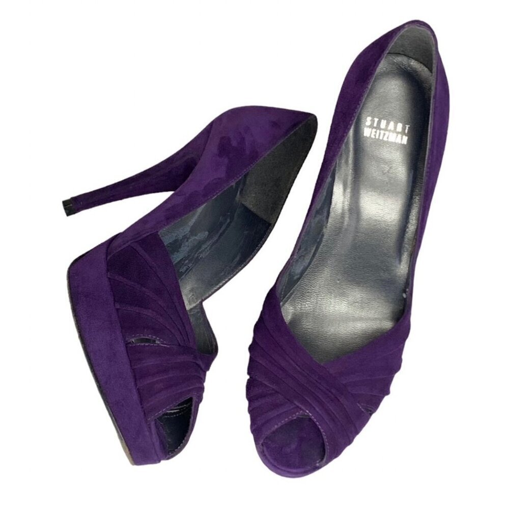 Stuart Weitzman Purple Suede Peep-Toe Heels - Picture 4 of 15
